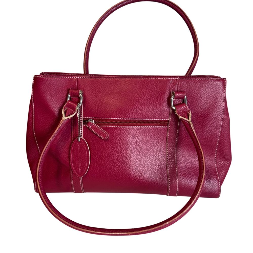 Wilsons Leather Red Pebbled Leather Tote Bag Shoulder Satchel Leopard Lining